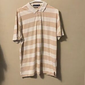 Nautica Cream and Tan Striped Polo
